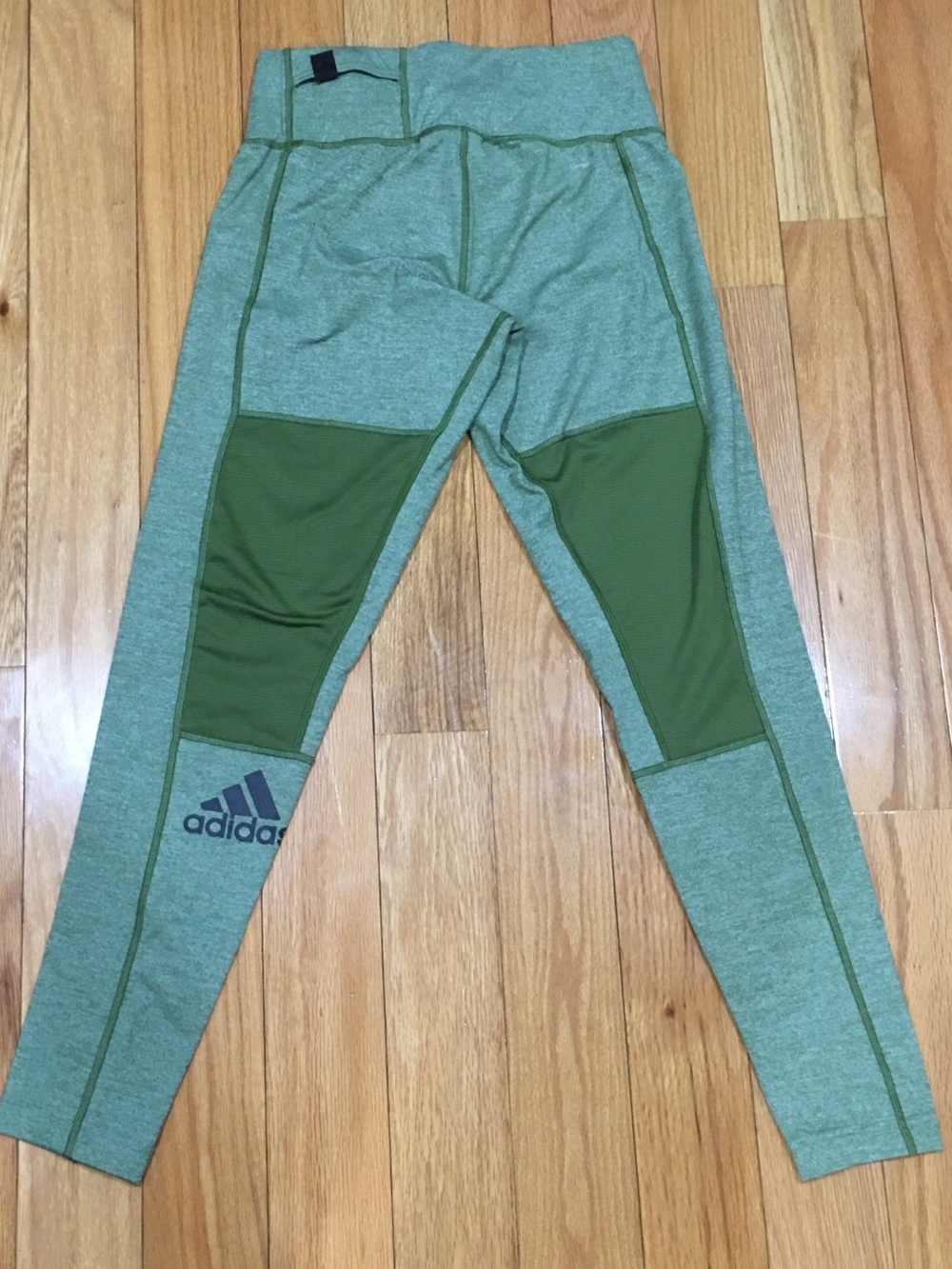 adidas Olive Green Panel Leggings with Dark Green Accents